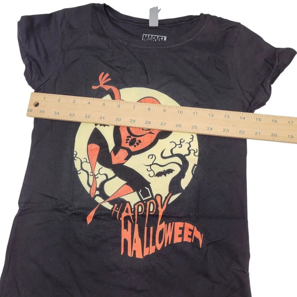Happy Halloween Marvel Spider-Man Graphic T-Shirt for Girls, Black, Large(10/12)